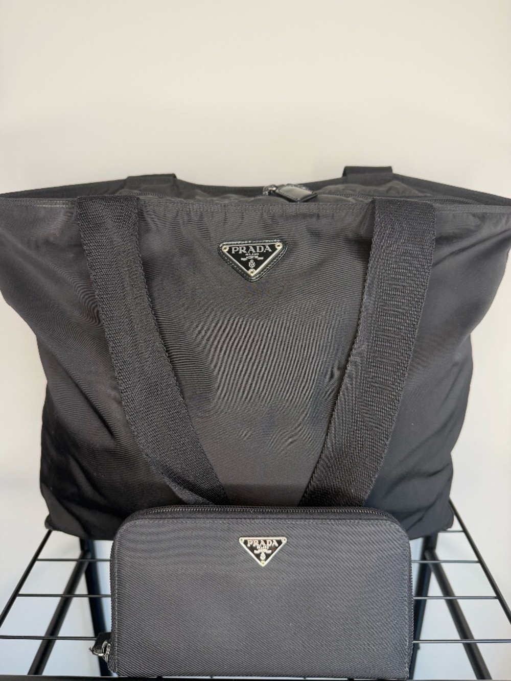 Authentic Prada Tessuto Nylon Tote + Matching Zip Around Wallet
